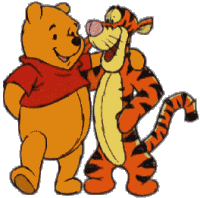 A picture of winnie the pooh and tigger hugging!